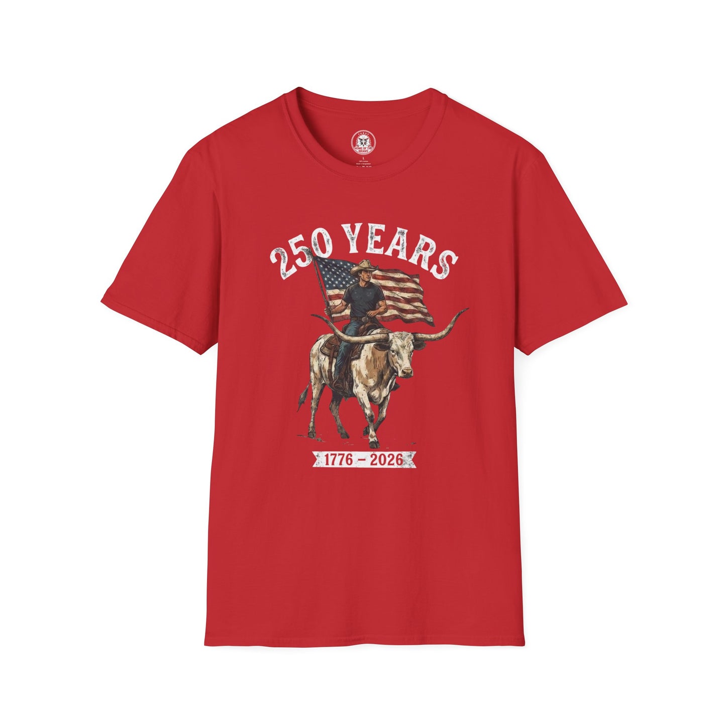 250 Years T-Shirt — 1776–2026 Patriotic American Flag & Longhorn Design
