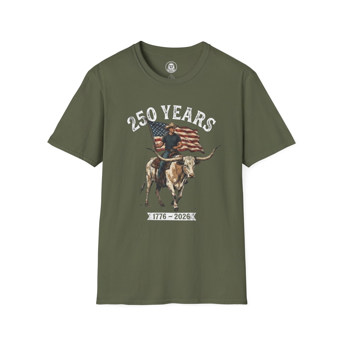 250 Years T-Shirt — 1776–2026 Patriotic American Flag & Longhorn Design