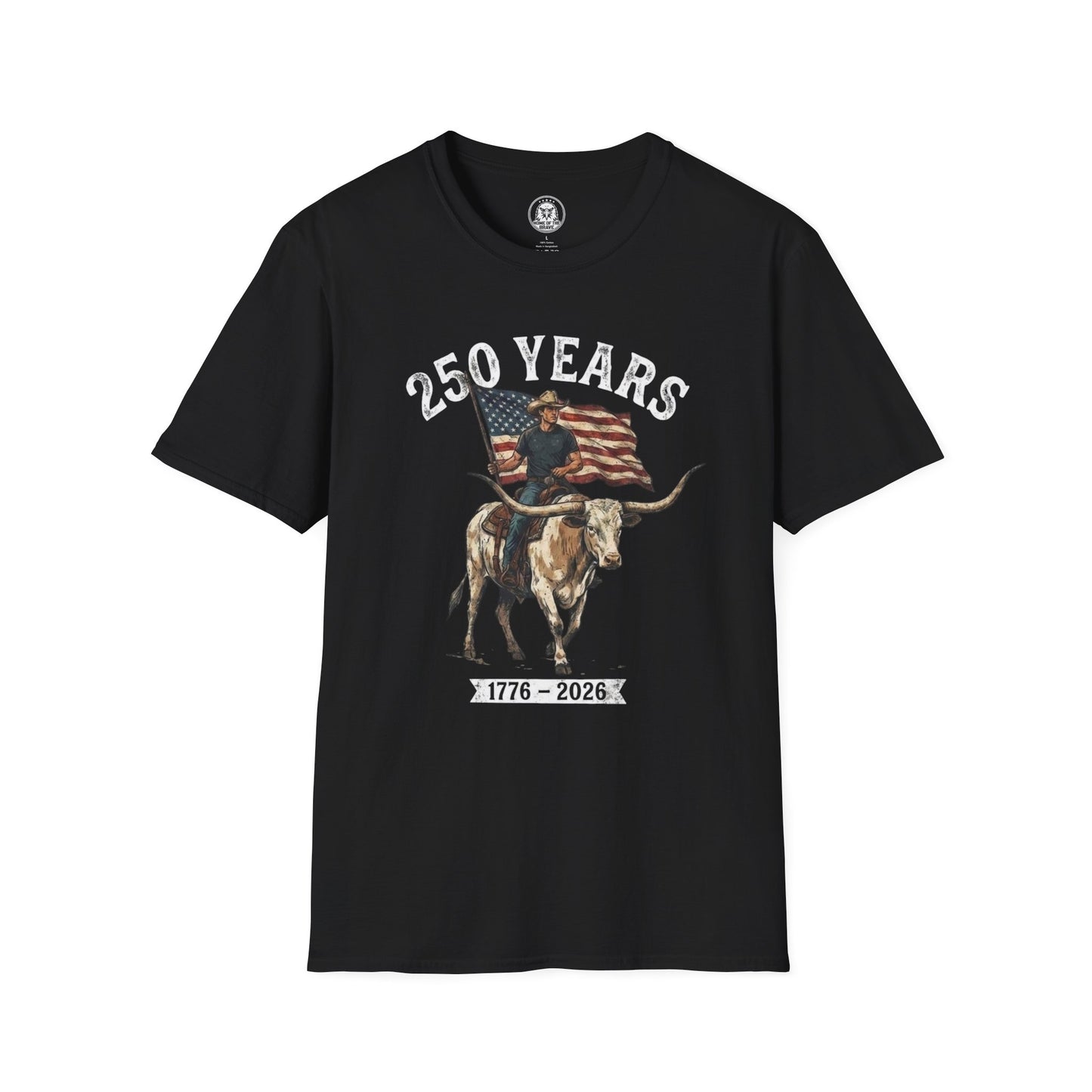250 Years T-Shirt — 1776–2026 Patriotic American Flag & Longhorn Design